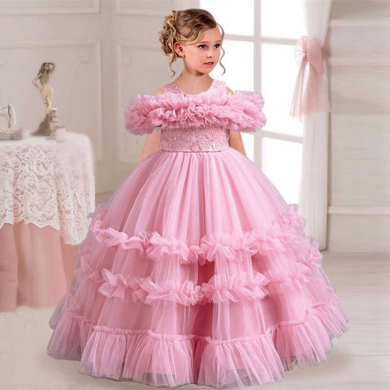 12-4 years old Elegant Dress for Girls Flower Wedding Long Embroidered Pants Skirt Piano Performance Girl Dress Z250904
