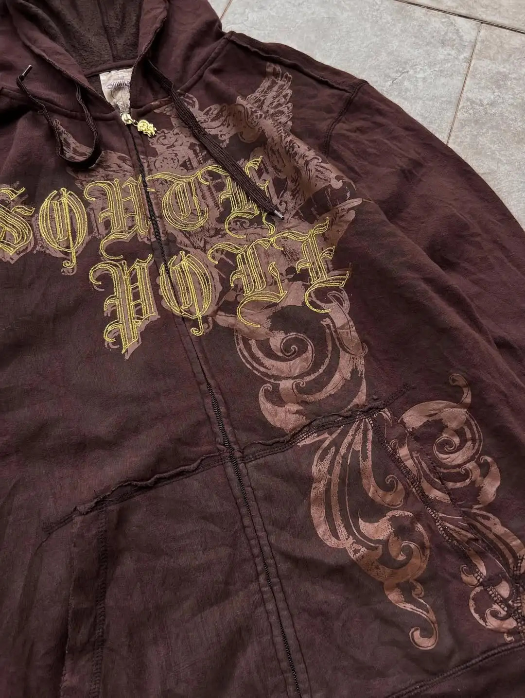 Y2k Zipper Hoodie Letter Pattern Gothic Punk Sportswear Brown Long Sleeve Super Large Jacket 250904