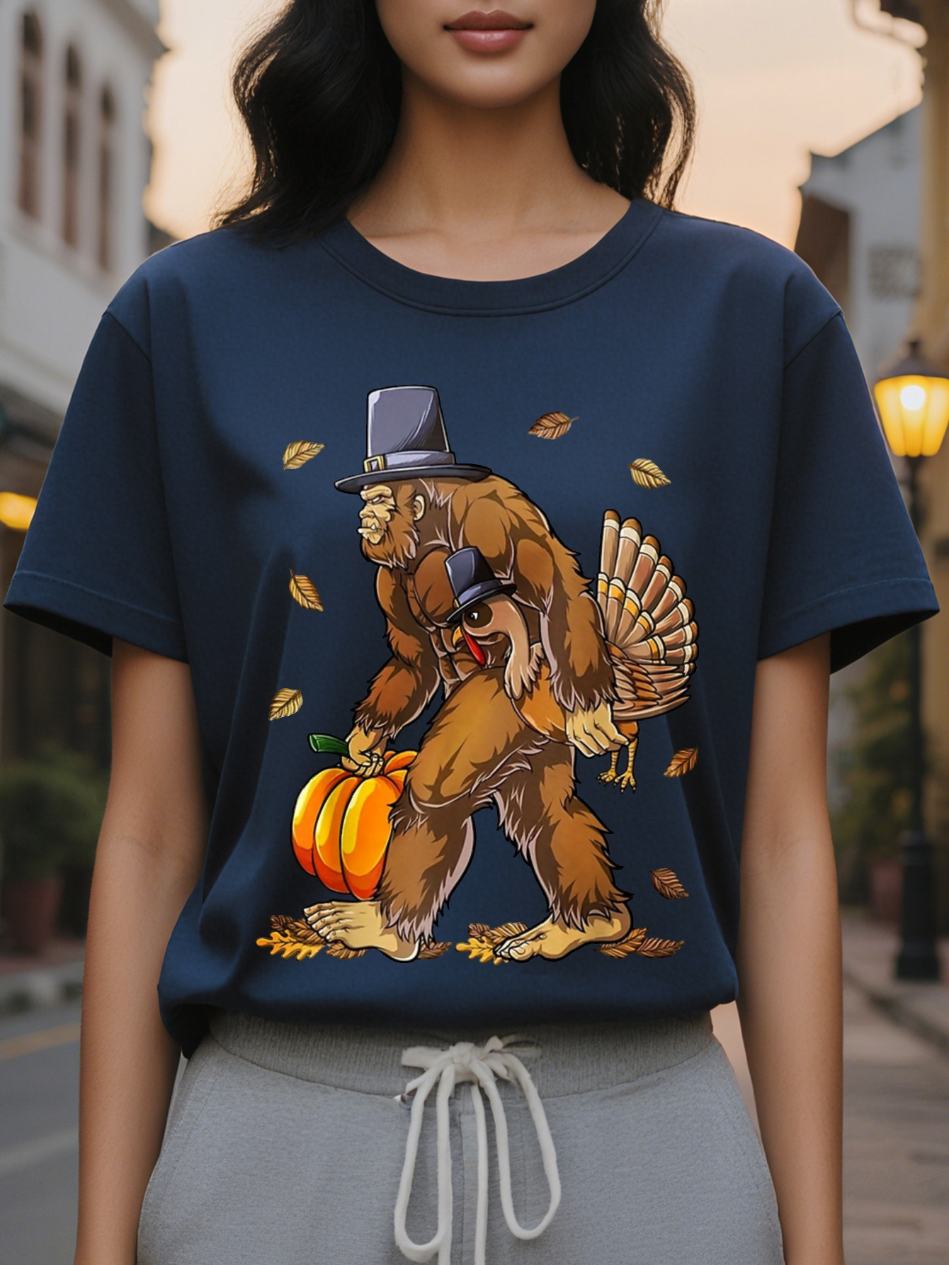 Large XL Women S T-Shirt Cute Pumpkin Bear Printed Hat Graphic Soft Beige Loose Fit Tee Everyday Party Outfit All Season Casual Plus Size