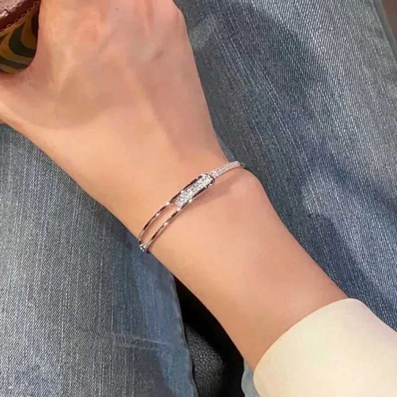 2025 Korean Design Micro Zircon Open Silver Color Bangle for Women Simple Hollow Versatile Bracelet Wedding Jewelry Party GiftsXJ250904