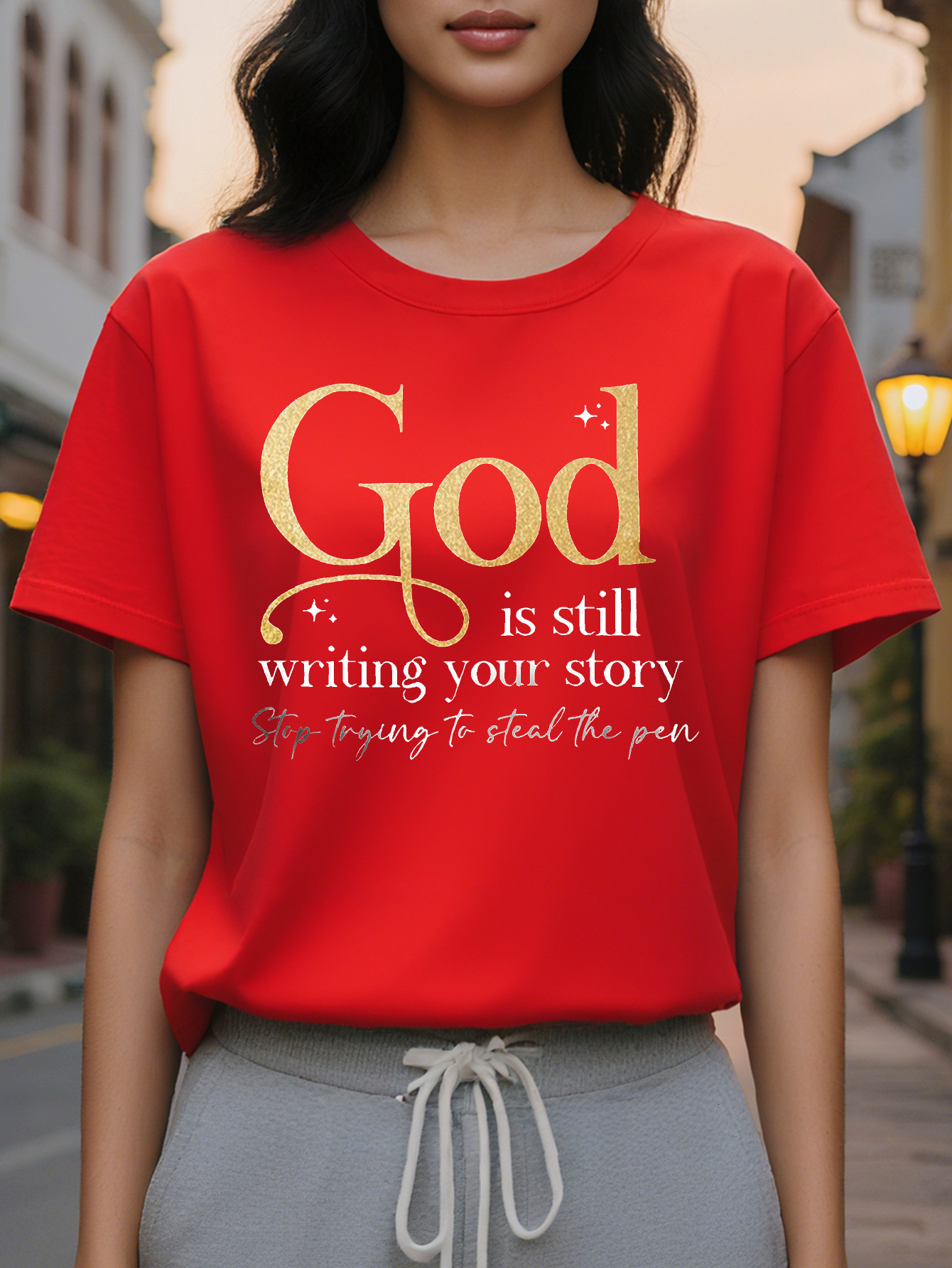 Women's Inspirational Casual Knit Cotton T-Shirt God is Still Waiting for You Story Crew Neck Graphic Tee