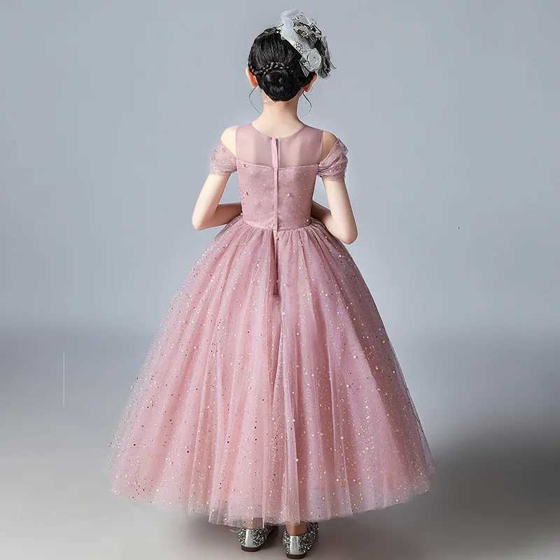 Girl Wedding Dress Tulle Birthday Ceremony Pink Pearls Girls Party Dress 2 To 14 Years Flower Girl Dresses For Wedding Kids Z250904