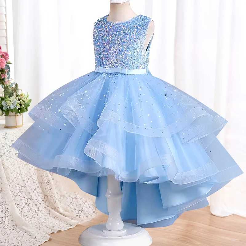 Girls Sleeveless Sequin Jumpsuit Trailing Birthday Communion Party Dress Flower Girl Pageant Party Dress Trailing Sequin Tulle Z250904