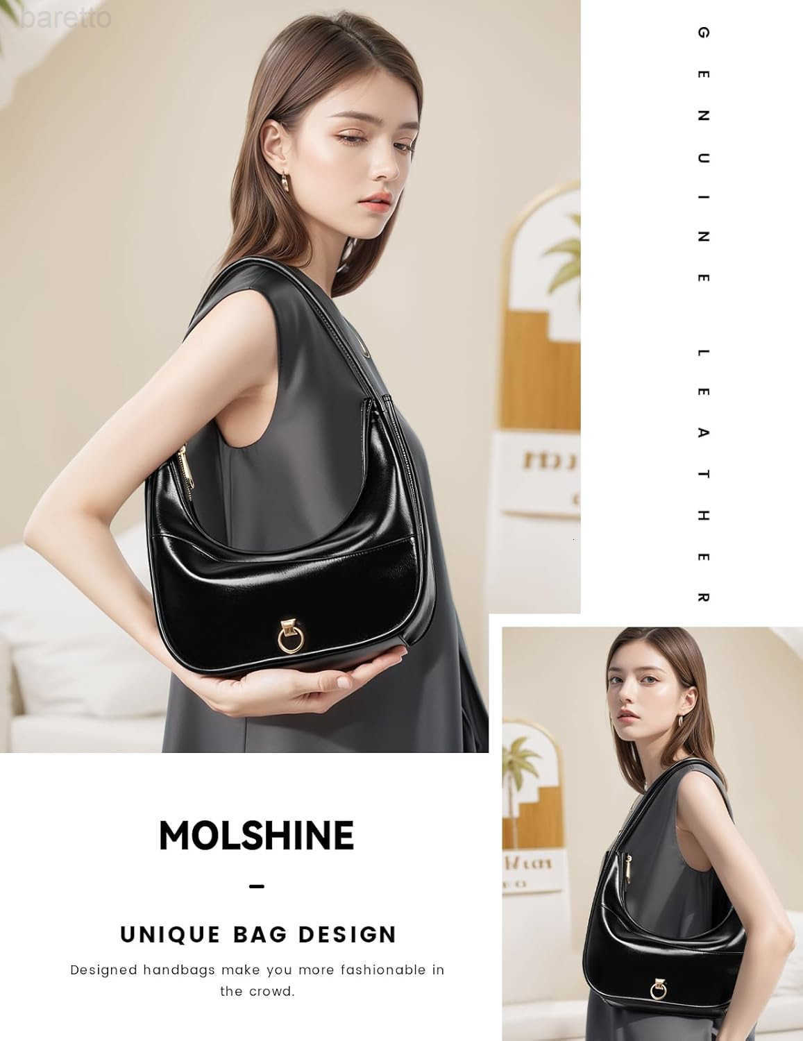 Genuine Leather Crescent Handbag Hobo Shoulder Bag Armpit Bag Party Clutch Purse for Women Lady Model DLK0032 M250904