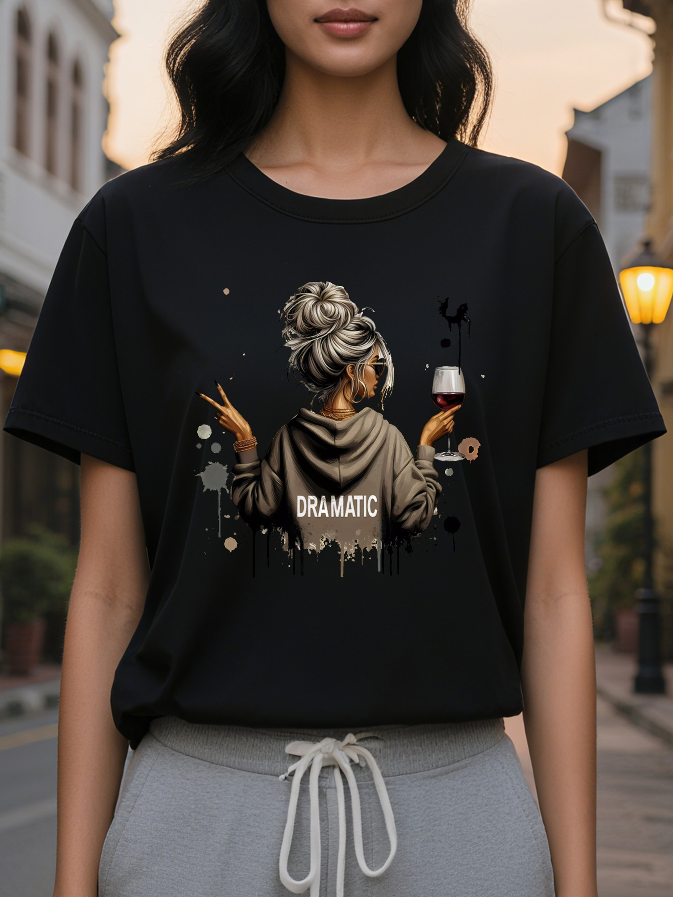 Women's White Pattern T-Shirt Eye Catching Letter Printing Elegant Summer Round Neck Short Sleeve Washable Wine