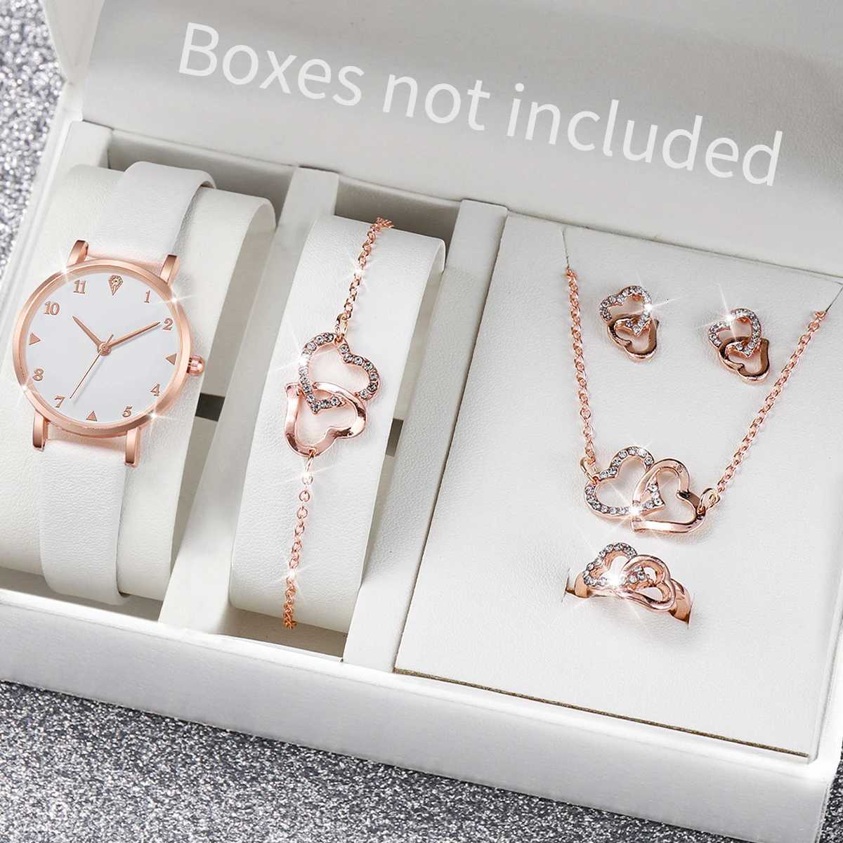 6PCSSet Fashion Wens Watch Leather Band Quartz Watches Double Jewelry SetWithout Box X250904