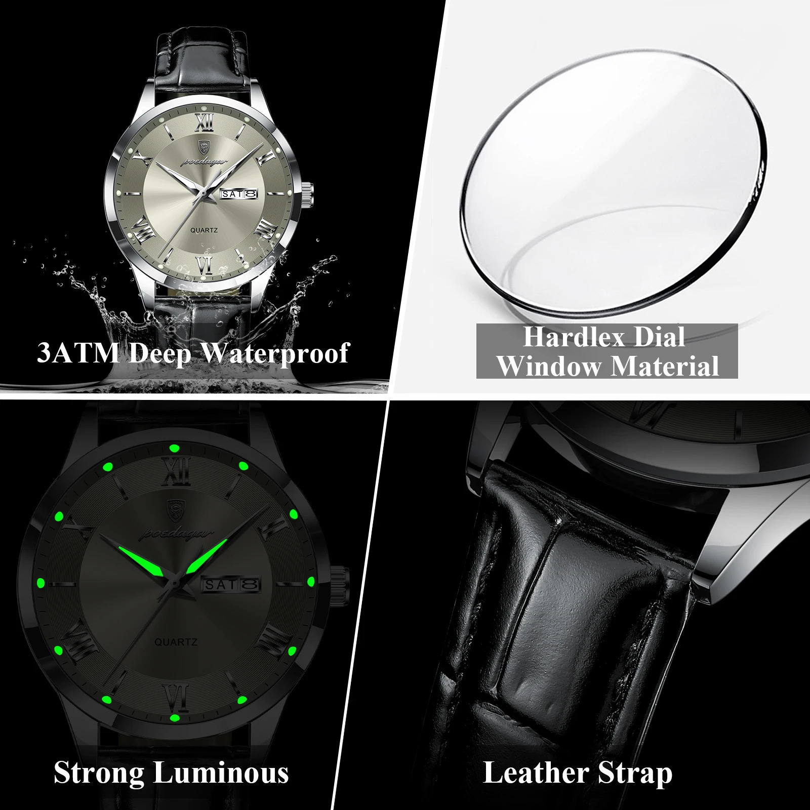 POEDAGAR Business Wristwatch For Men Date Week Leather Quartz Male Watch Waterproof Luminous Fashion Mens Watches Reloj 250828