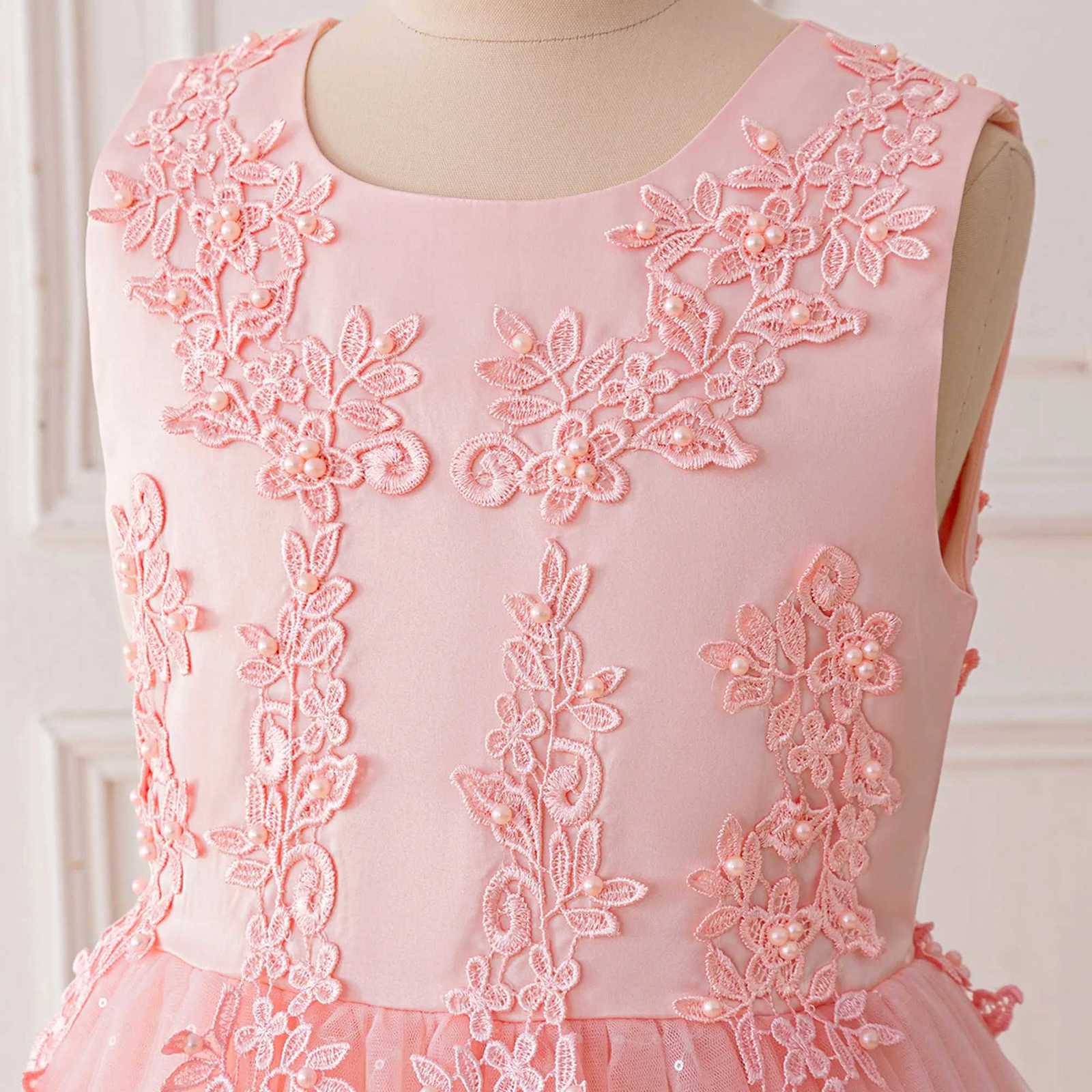 Fashion Flower Bridesmaid Girls Dress Elegant Bow Wedding Evening Princess Birthday Party Dress Graduation Baptism Kids Clothing Z250904