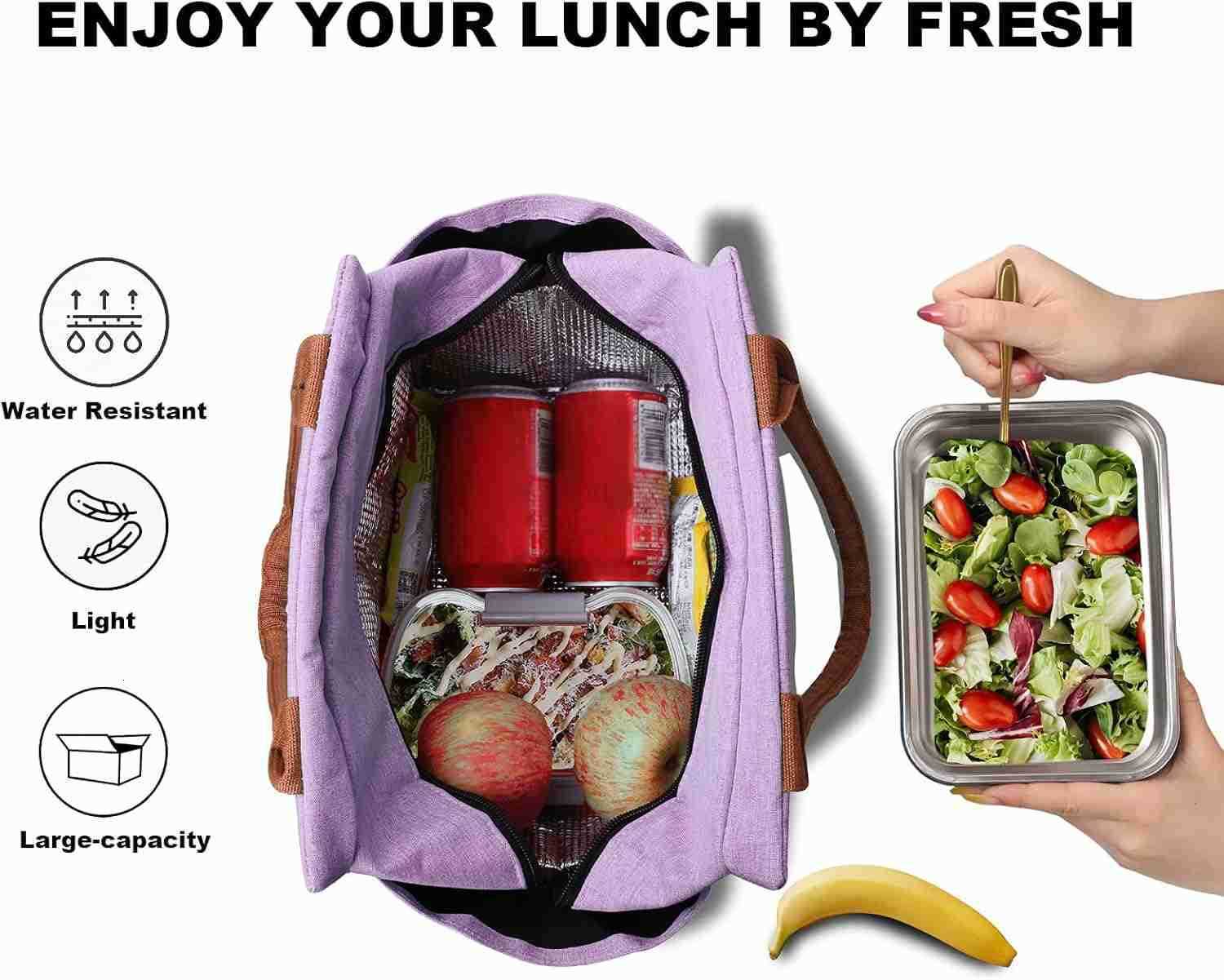 Lunch Bag Women Insulated Lunch Box Reusable Leakproof Large Spacious Cooler Tote for Women Men Adult with Bottle Holder and Side Pockets for Work Off