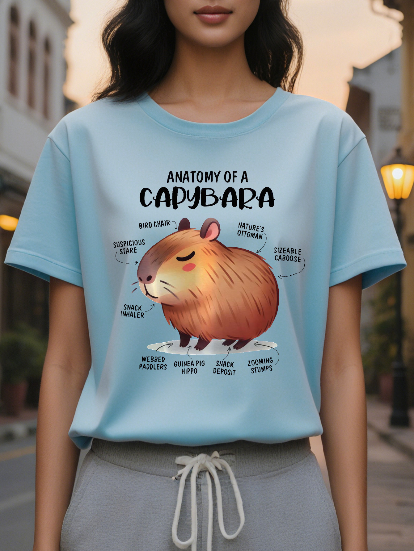 100% Cotton Ladies White Anatomical Pattern Short Sleeve T-Shirt Humorous Animal Design Round Neck Top Medium Elastic