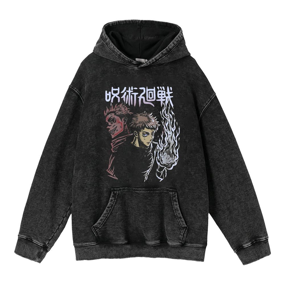 440g Heavyweight Washed Vintage Finish Gojo Satoru Jujutsu Kaisen Anime Street Retro Cotton Hoodie - TT8260