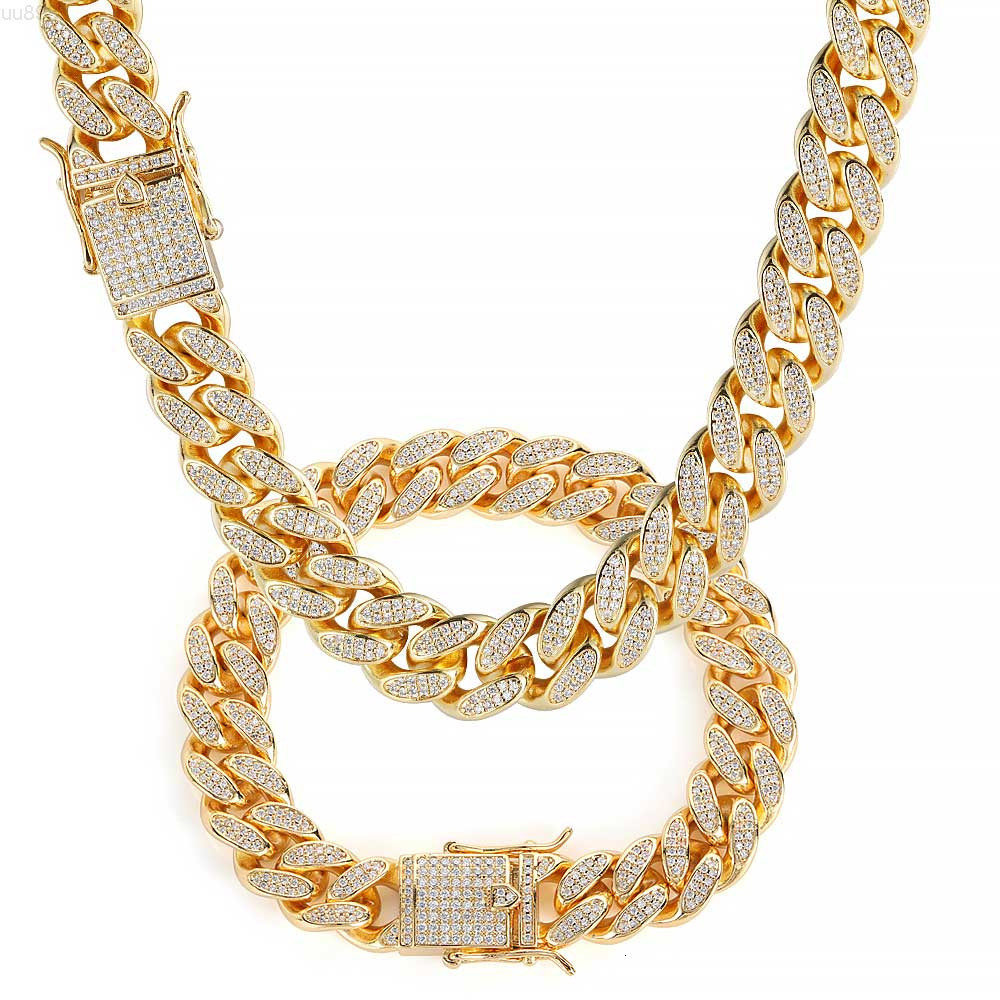 Cadena Cubana 18K Gold Plated Iced Out Jewelry Diamond Miami Cuban Link Chain Necklace