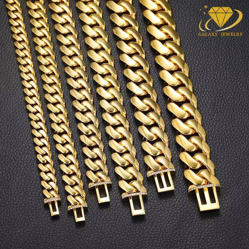 Luxury 925 Sterling Silver Gold Plated Heavy Cuban Chain VVS Moissanite Diamond Clasp Thick Big Gold Chain Cuban Necklace
