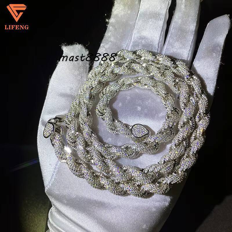 Custom 8mm Rope Chain DVVS Moissanite Diamond Sterling Silver 925 White Gold Plated Rope Chain Fine Jewelry Necklace for Women