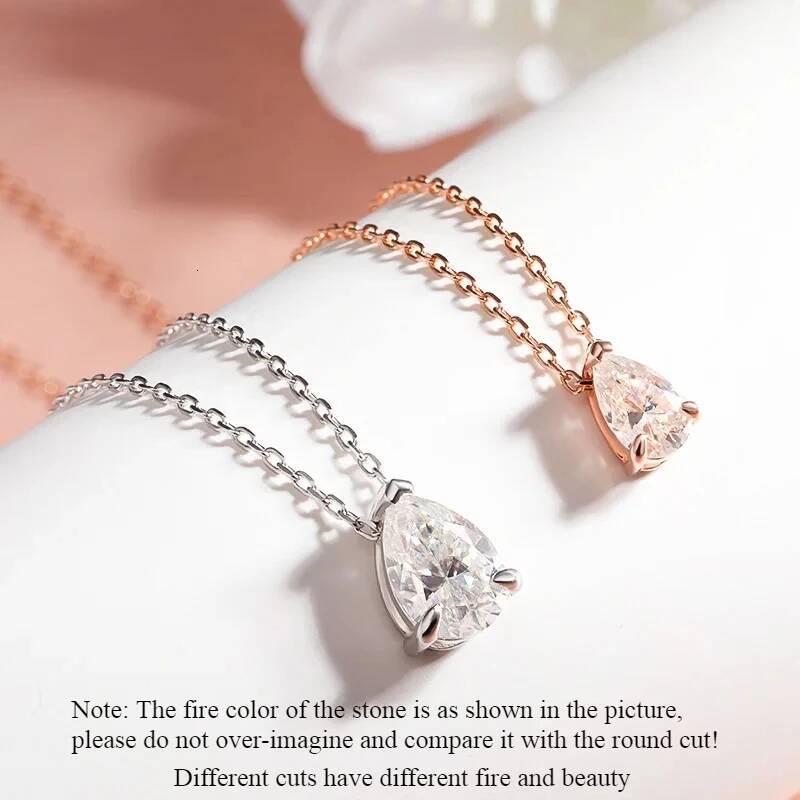 Smyoue Certified 1CT 2CT Pear Cut D VVS1 Moissanite Necklace for Women Gold Plated Jewelry 100% Sterling Sier Pendant