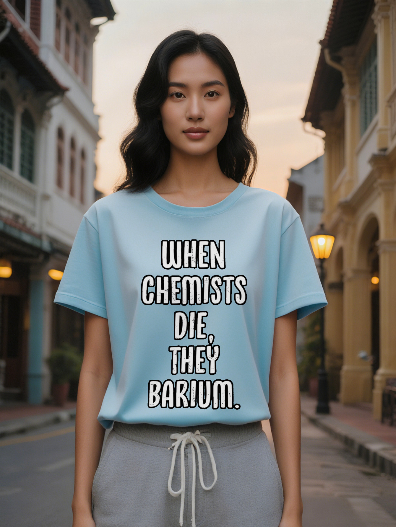 Large XL Lady Black Casual Crew Neck T-Shirt with Bold White Letter Print When Chemists Die They Barium Design Summer Plus Size