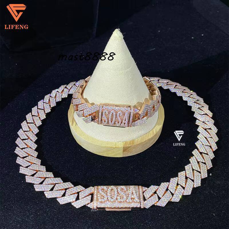100 Pass Diamond Test 18mm Moissanite S925 Sterling Silver Necklace Bracelet Featuring Cuban Link Chain for Gift Occasions