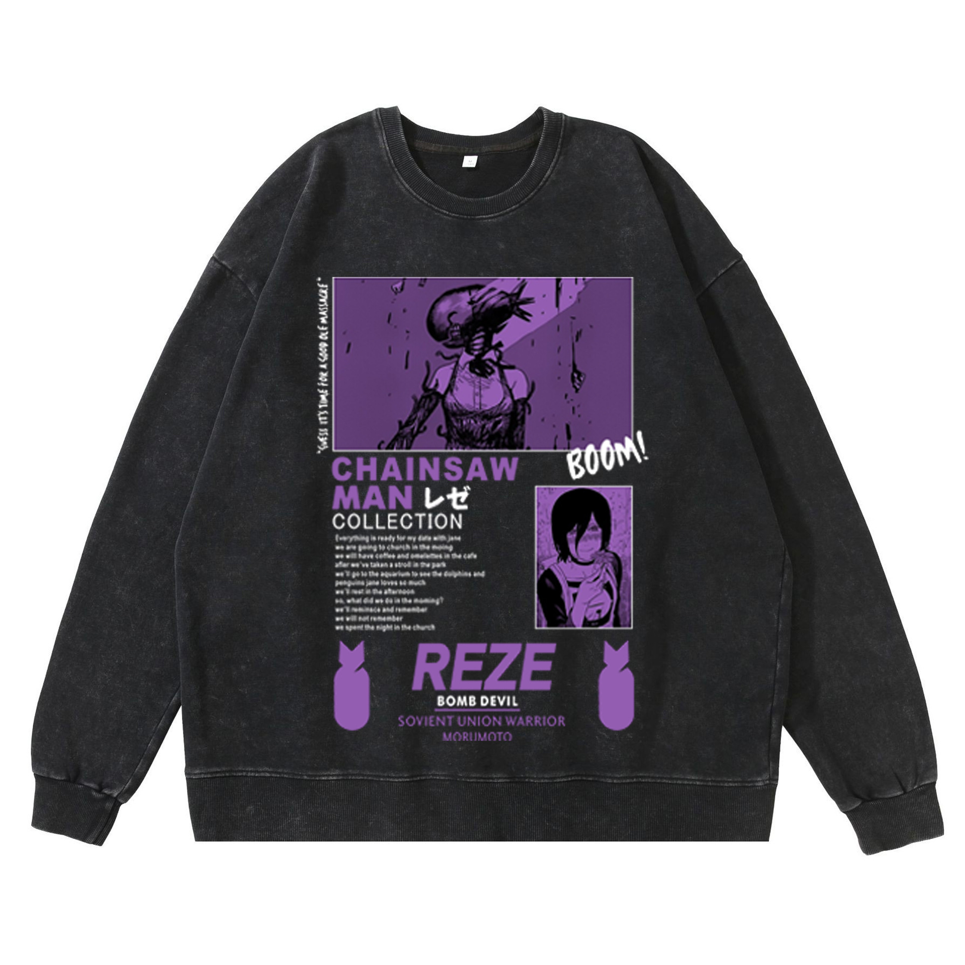 360g Heavyweight Washed Vintage Chainsaw Man Anime American Street Retro Cotton Hoodie Streetwear Crewneck Hoodie - TT8251