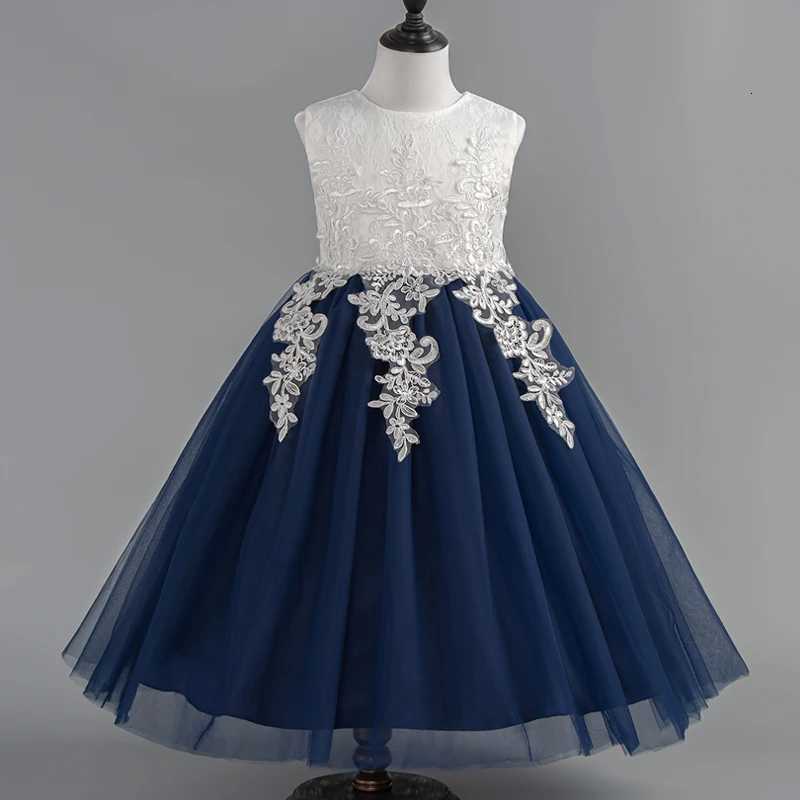 Kids Girl Sleeveless Mesh Dresses Baby Girl Birthday Ceremony Gown Children Navy Princess Dress Z250904