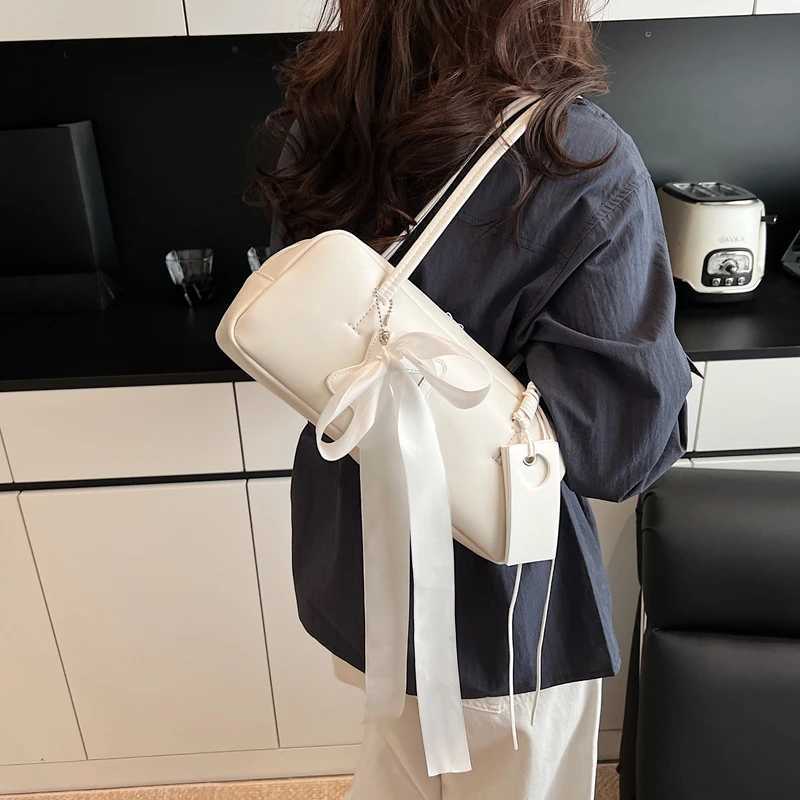 LEFTSIDE Women Ribbon Design Simple Handbags 2025 Spring Fashion Tote Bag Trend PU Leather Ladies Underarm Shoulder Bags Z250903
