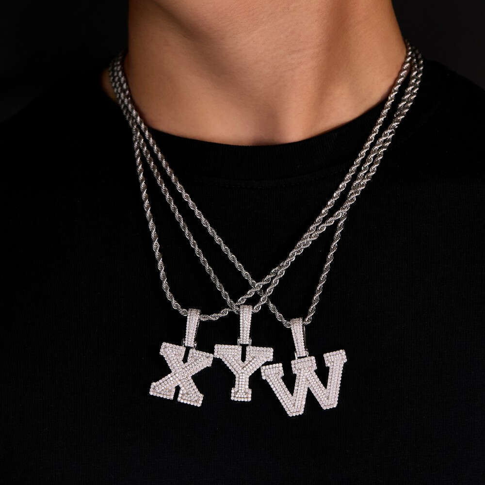 Hip-Hop Iced Moissanite A-z Initial Pure Sier Jewelry Men's Letter Pendant Free of charge delivery