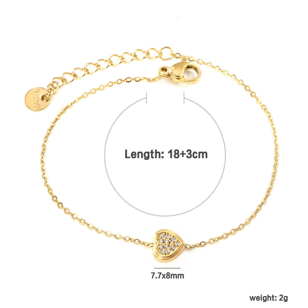 Light Style Zircon Fashion Trend Versatile Heart Oval Geometric Stainless Steel Bracelet for Women