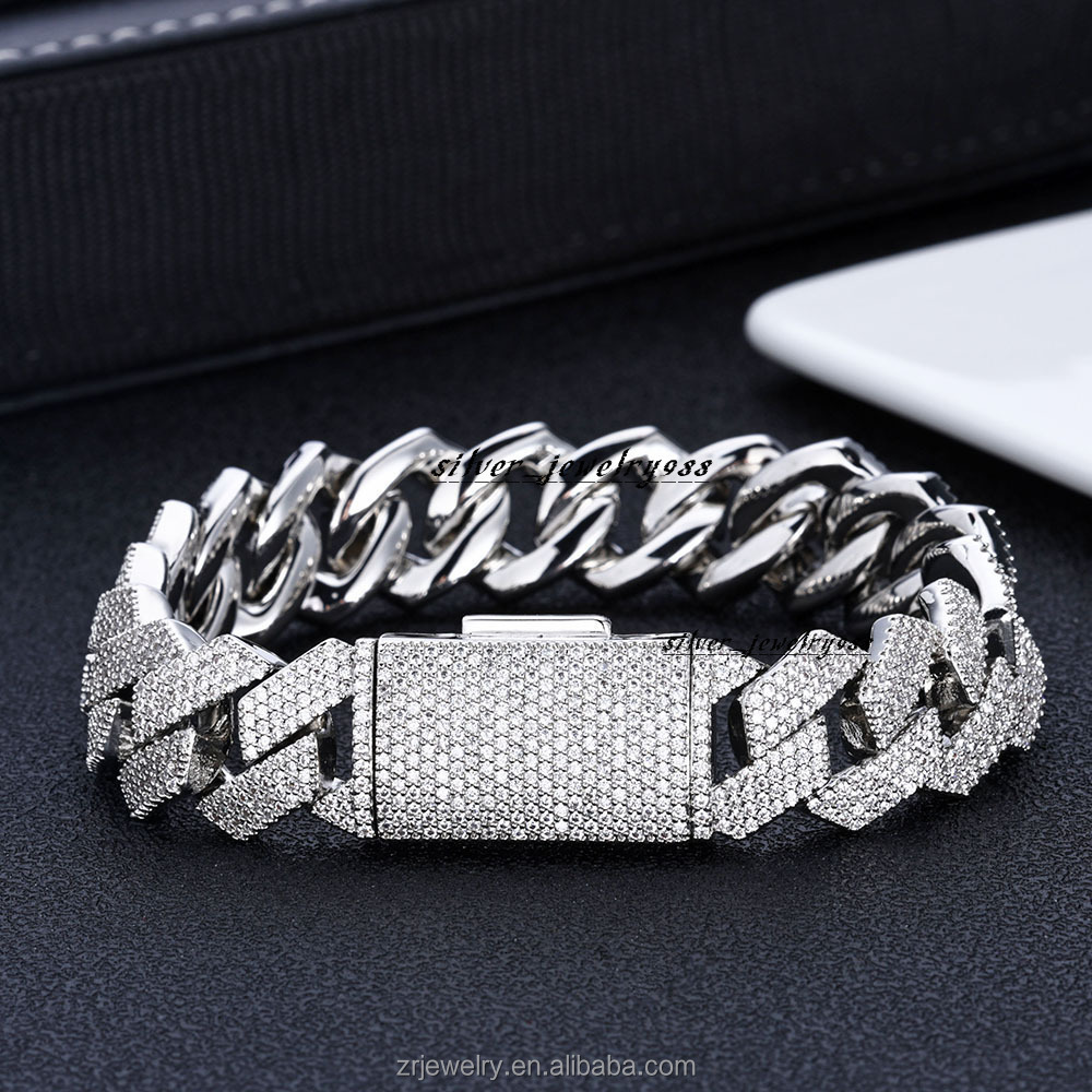 Factory Hiphop Moissanite Cuban Chain S925 Iced Out Moissanite Bracelet Vvs Gra Certified Moissanite Cuban Link