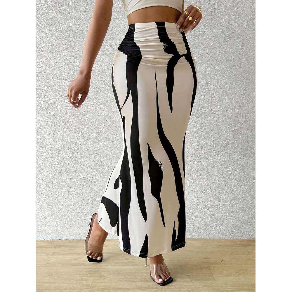 2025 Cross-Border European American Zebra Pattern Design Slimming and Heightening Hot-Selling Half-Length Tight High-Waist Mermaid Pencil Long Dress