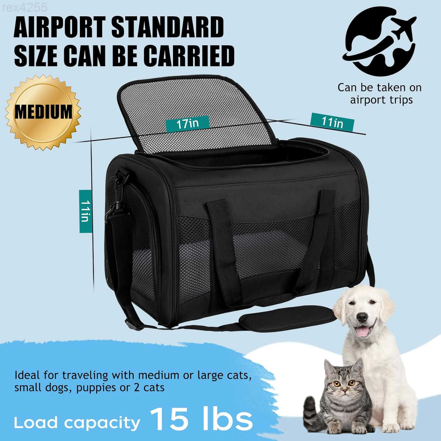 Cat Dog Carriers SoftSided Pet Travel Carrier for Small Cats Dogs Under to15lbs SoftSolid Collapsible CarrierMediumGreenW250904