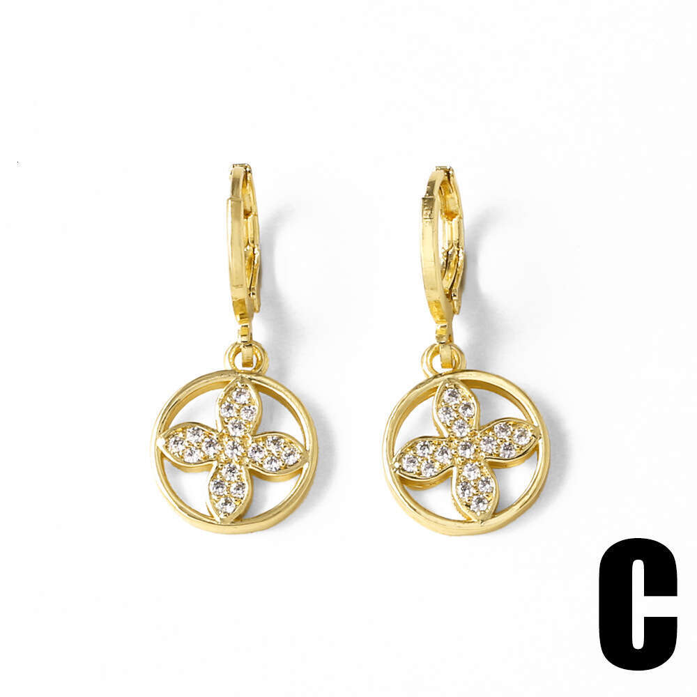 AS Jewelry New Gold Inlaid Zircon Heart Four-Leaf Clover Pendant Earrings Ear Clips era050