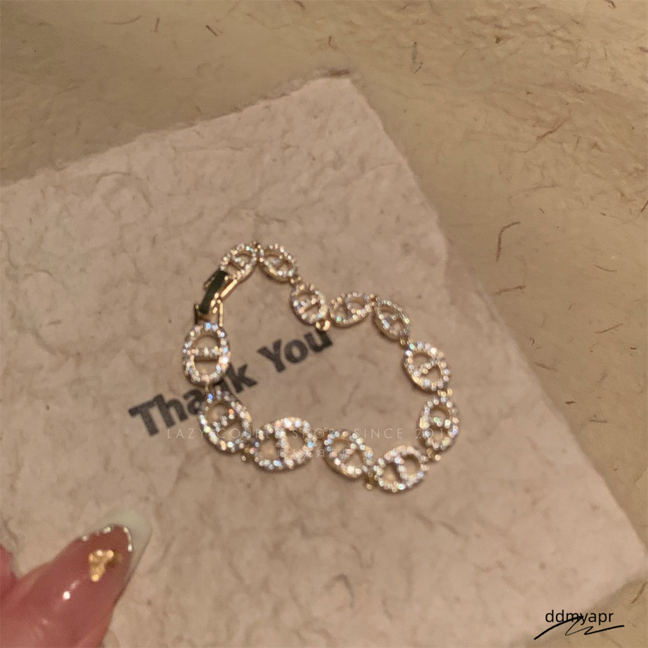 Gold Tone Linked Ddmyday Oval Bracelet With Rhinestone Accents Trendy Daily Party Wear Gift For Her High Quality And Eye - Catching Jewelry Ddmyday