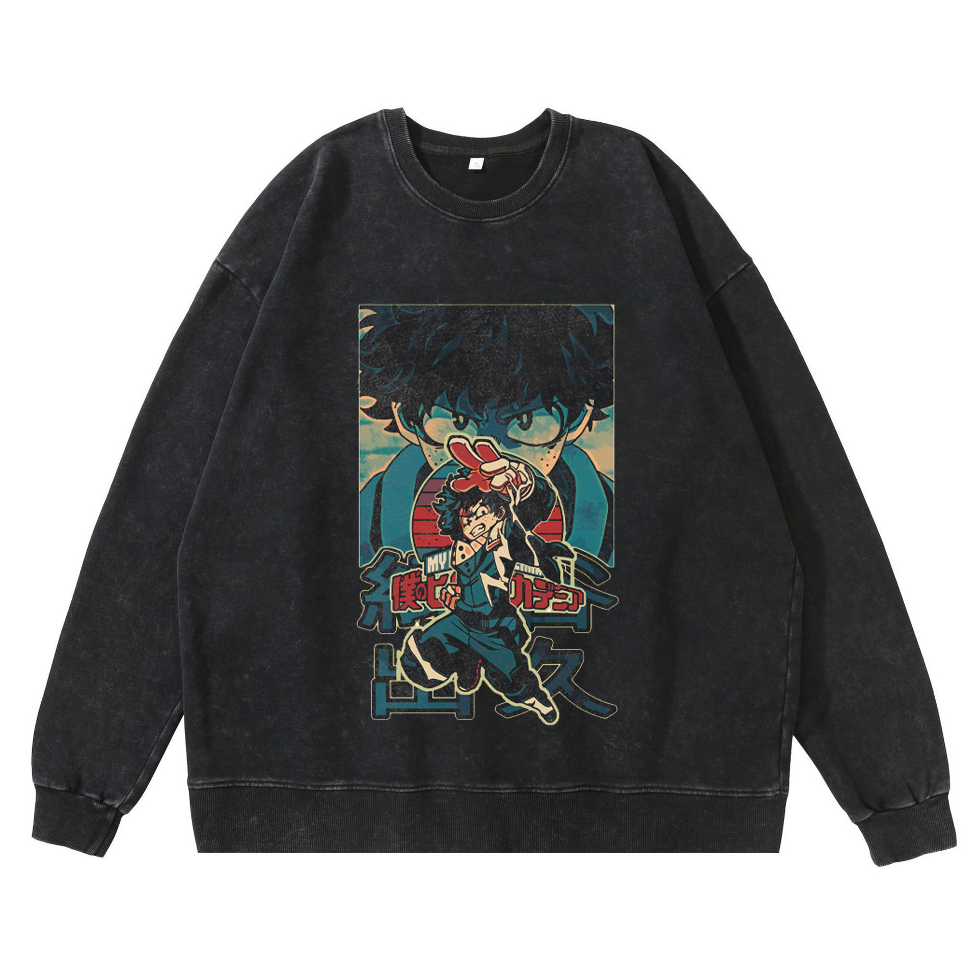 New Washed Vintage Dark Hero Academy Cartoon Anime Print Street Retro Hoodie Streetwear Hoodie - TT8097