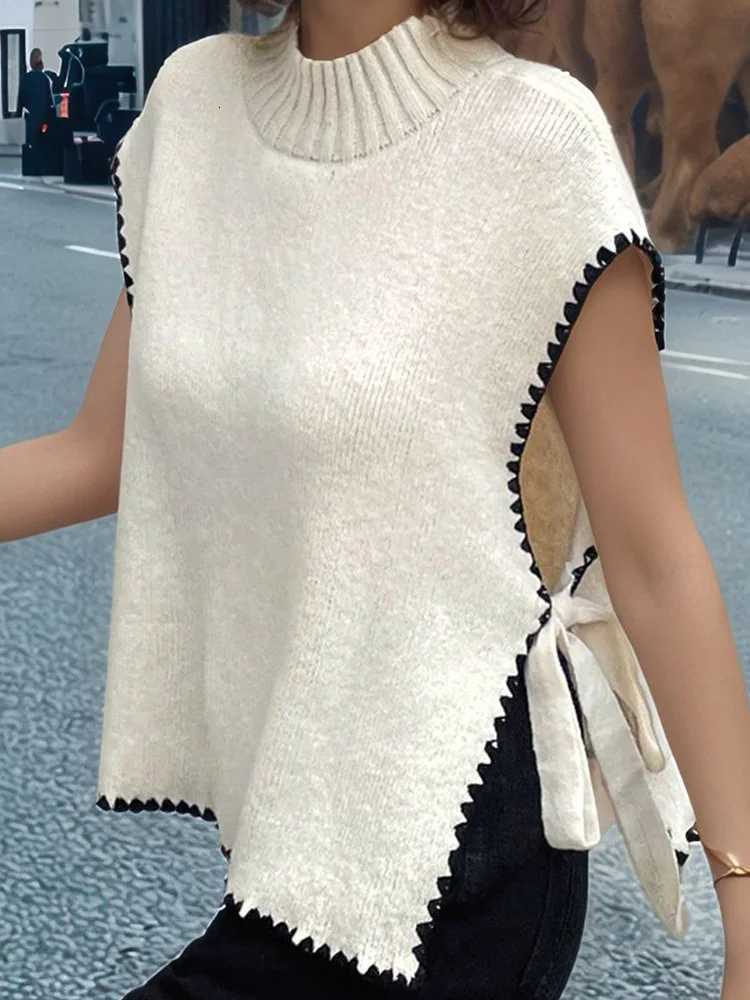 Autumn Fashion Side Laceup Bowknot Sweaters Women Elegant Round Neck Knitwear Tops Pullover Winter Loose Hollow Jumper Harajuku M250904