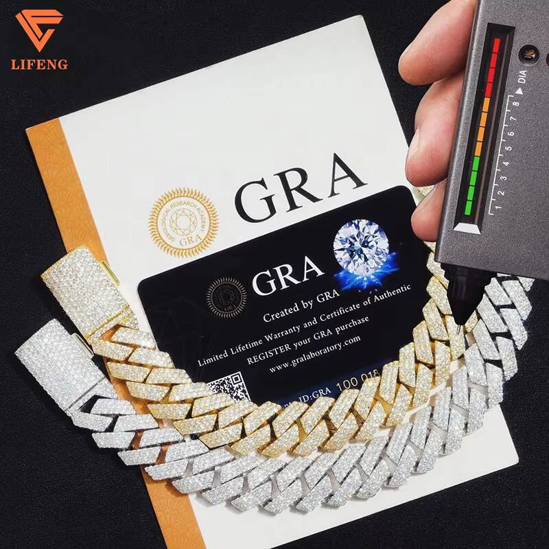 White Gold Plated 925 Sterling Silver VVS Moissanite Diamond Cuban Link Chain Bracelet Iced Out Mossanite Jewelry for Men