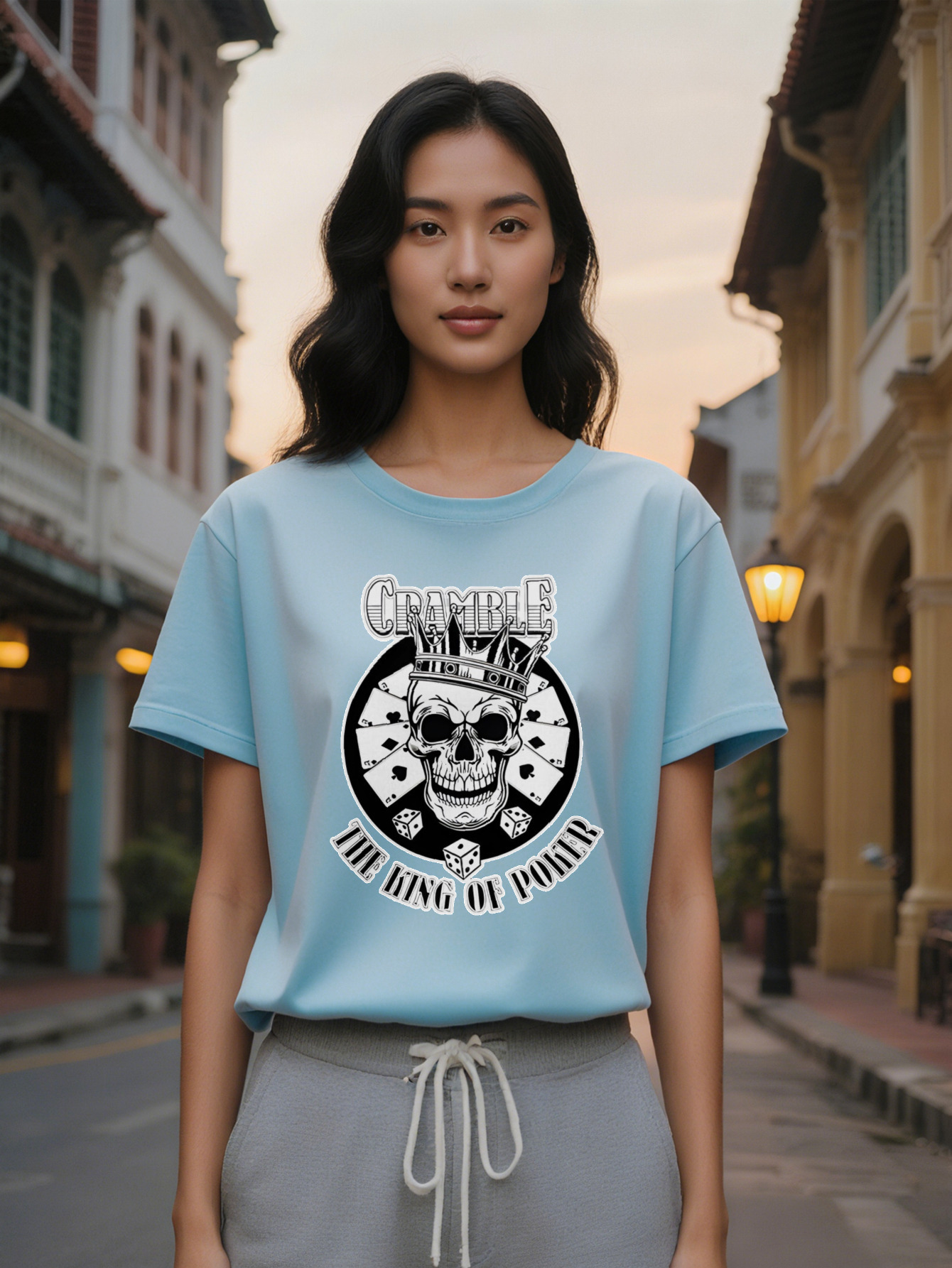 Large XL Casual Gothic Skull Crown Graphic T-Shirt Crumble Print Black Round Neck Summer Style Perfect Gift for Women Plus Size