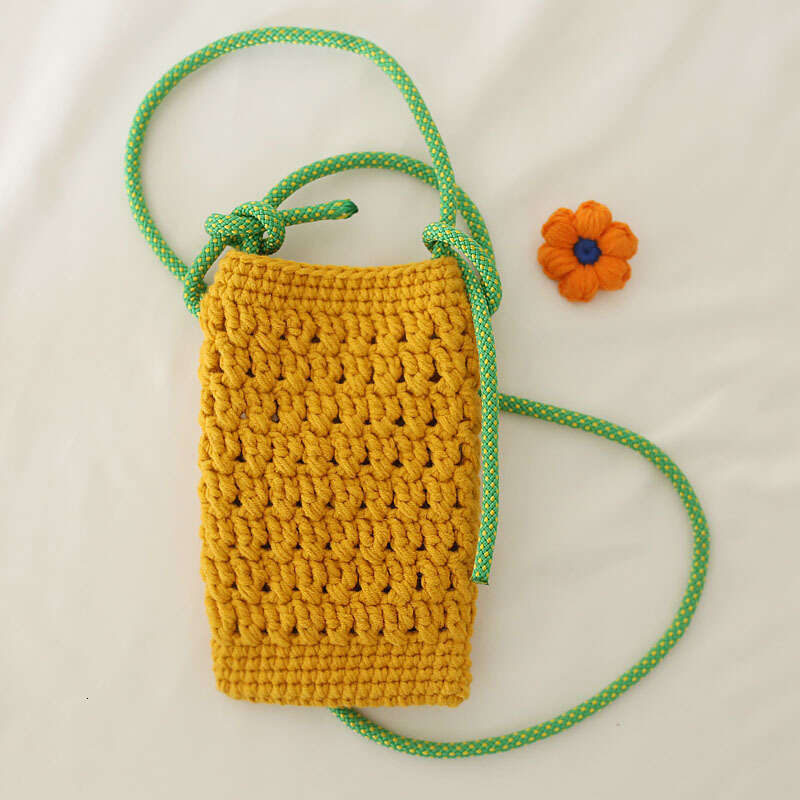 HEssentials 2025 Knit Phone Bag, Yarn - Woven Crossbody with Floral Accent, Casual Tote