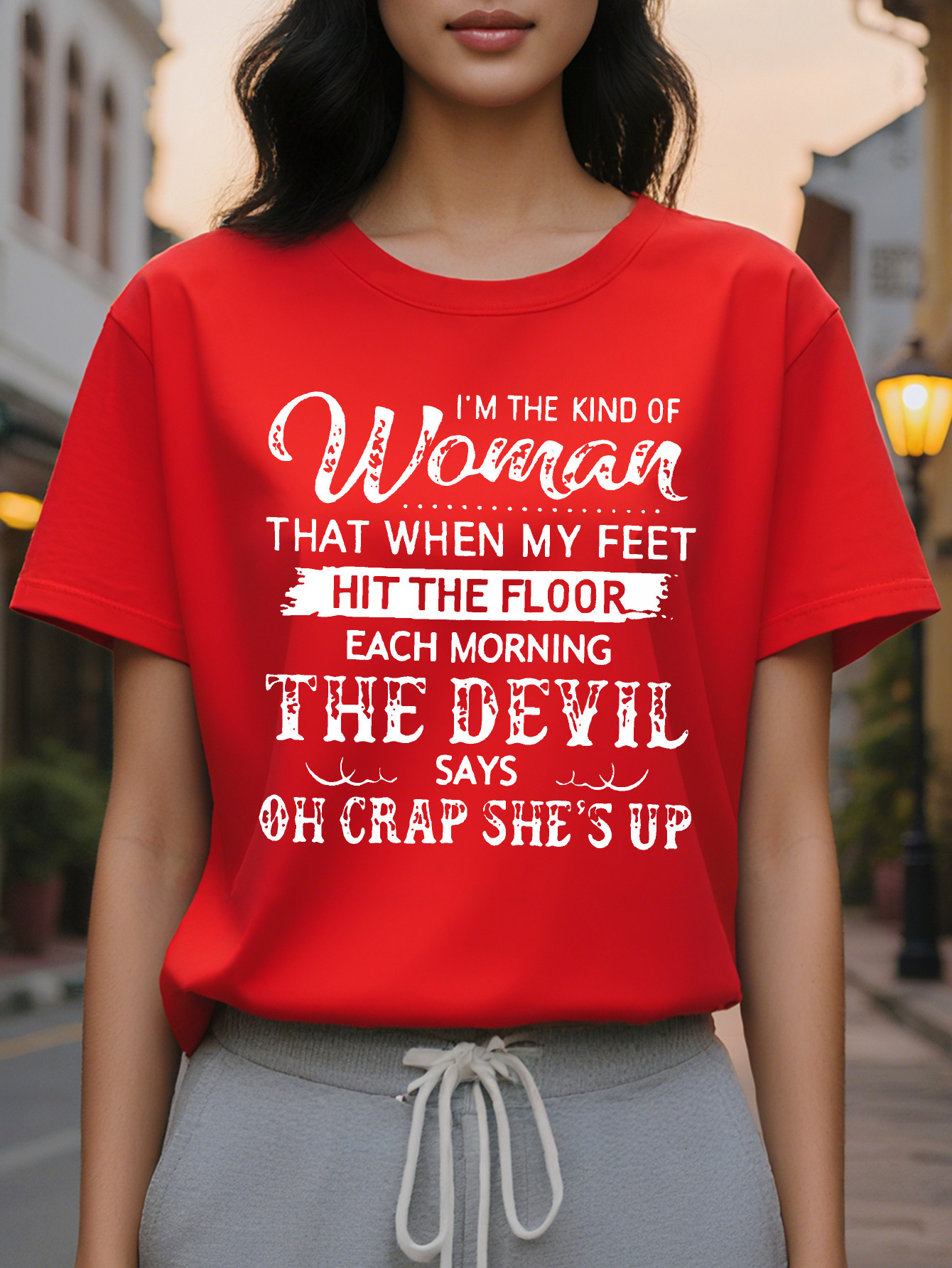 Ladies Fun Humor Short Sleeve T-Shirt I Am That Kind Of Woman Large Character Printed Crew Neck Jacket Black White