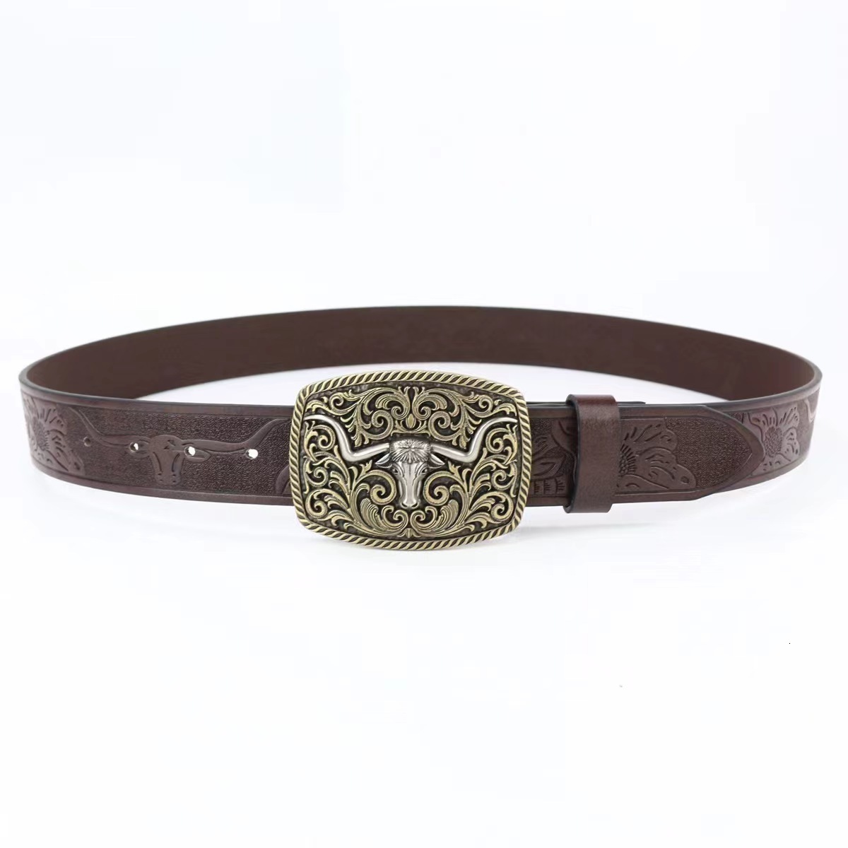 Men Women-Western-Cowboy-PU Leather-Belts - Vintage Belt Floral Engraved Buckle Belt for Jeans 250117