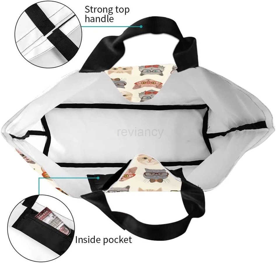 Tote Bag for WomenCute Purse Gifts for Cat LoversKitty Print Shoulder Reusable Shopping Handbags Casual Travel Polyester Summer Beach Grocery Bag Holi