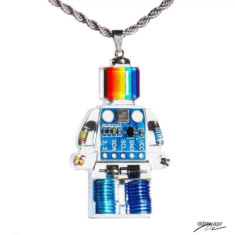 Hip-Hop Ddmyday Punk Style Small Electronic Robot Rainbow Necklace Pendant Sweater Chain Ddmyday