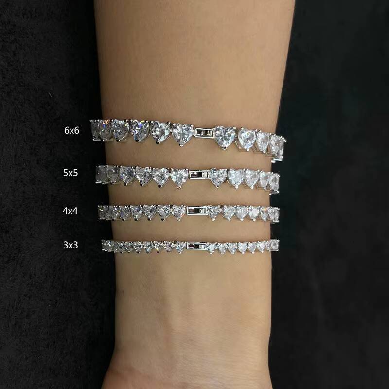 New Arrival Bling Heart Shape Tennis Bracelet 925 Sterling Silver Cubic Zirconia Jewelries for Women Men for Gift Party