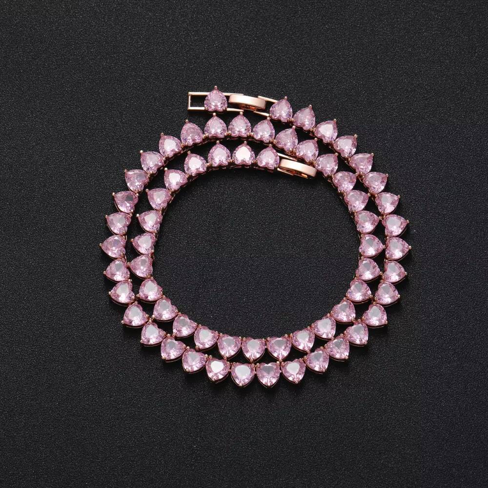 Hot Sale 66mm Pink Girl Cz Heart Shape Necklace Zircon Ice Crystal Necklace Cheap Necklace Chains