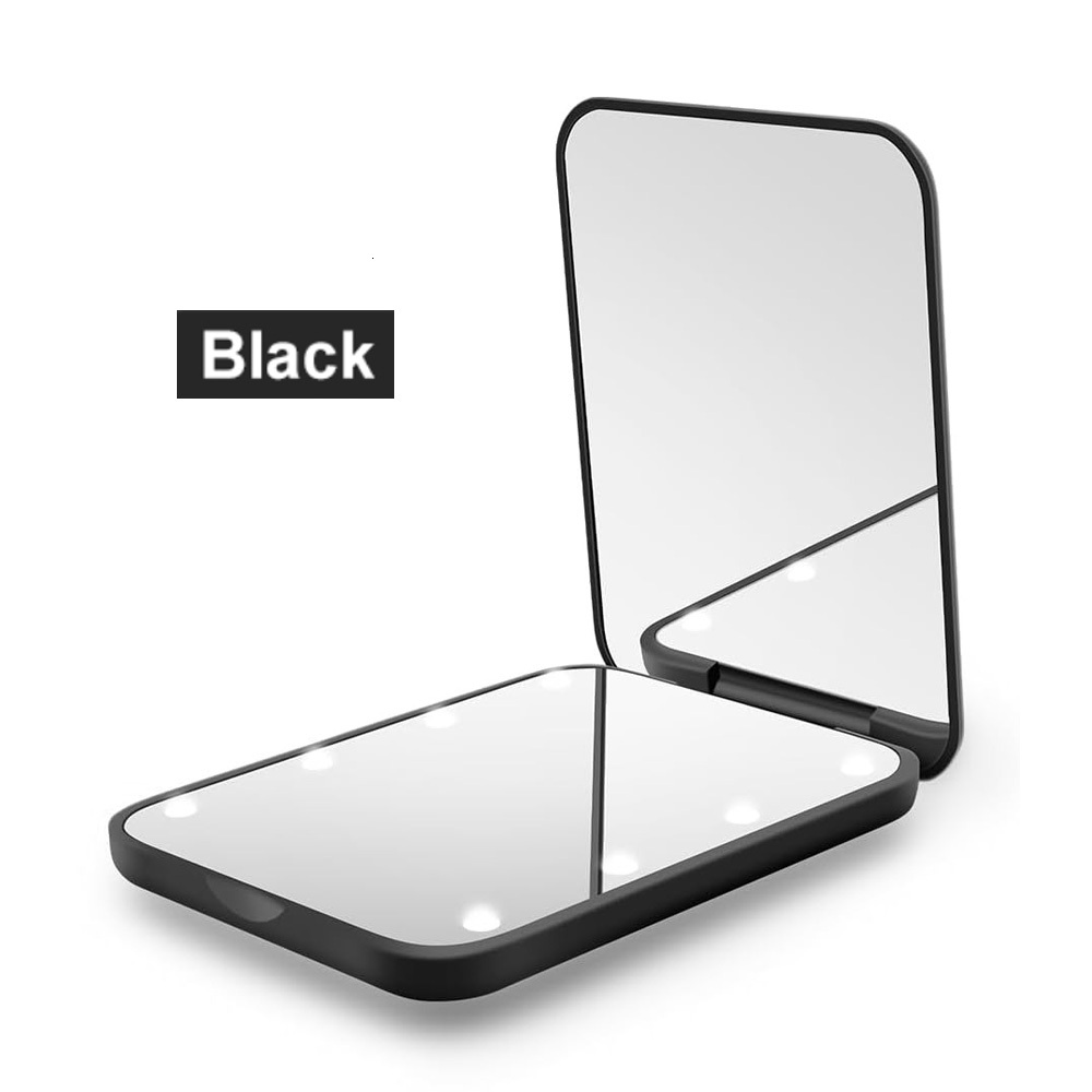portable folding makeup Woman cute 2x magnification Travel Handheld LED Cosmetic Button Battery mirror pocket mirror with light
