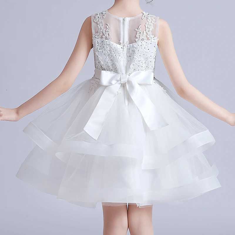 1281 Kids Girl Princess Dress Baby Girl Mesh Sleeveless Dresses Childrens White Wedding Ceremony Gown Z250904