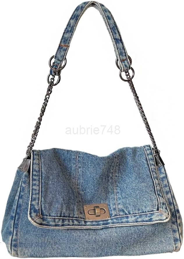 Denim Shoulder Bag for Women Jean Tote Bag Adjustable Chain Strap Crossbody Bags Y2k Trendy Hobo Purse Handbag M250904