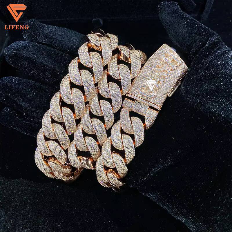 20mm Rose Gold Moissanite Cuban Chain Necklace VVS Diamond Tester 925 Silver Iced Passes Tester VVS Diamond Cuban Chain Necklace