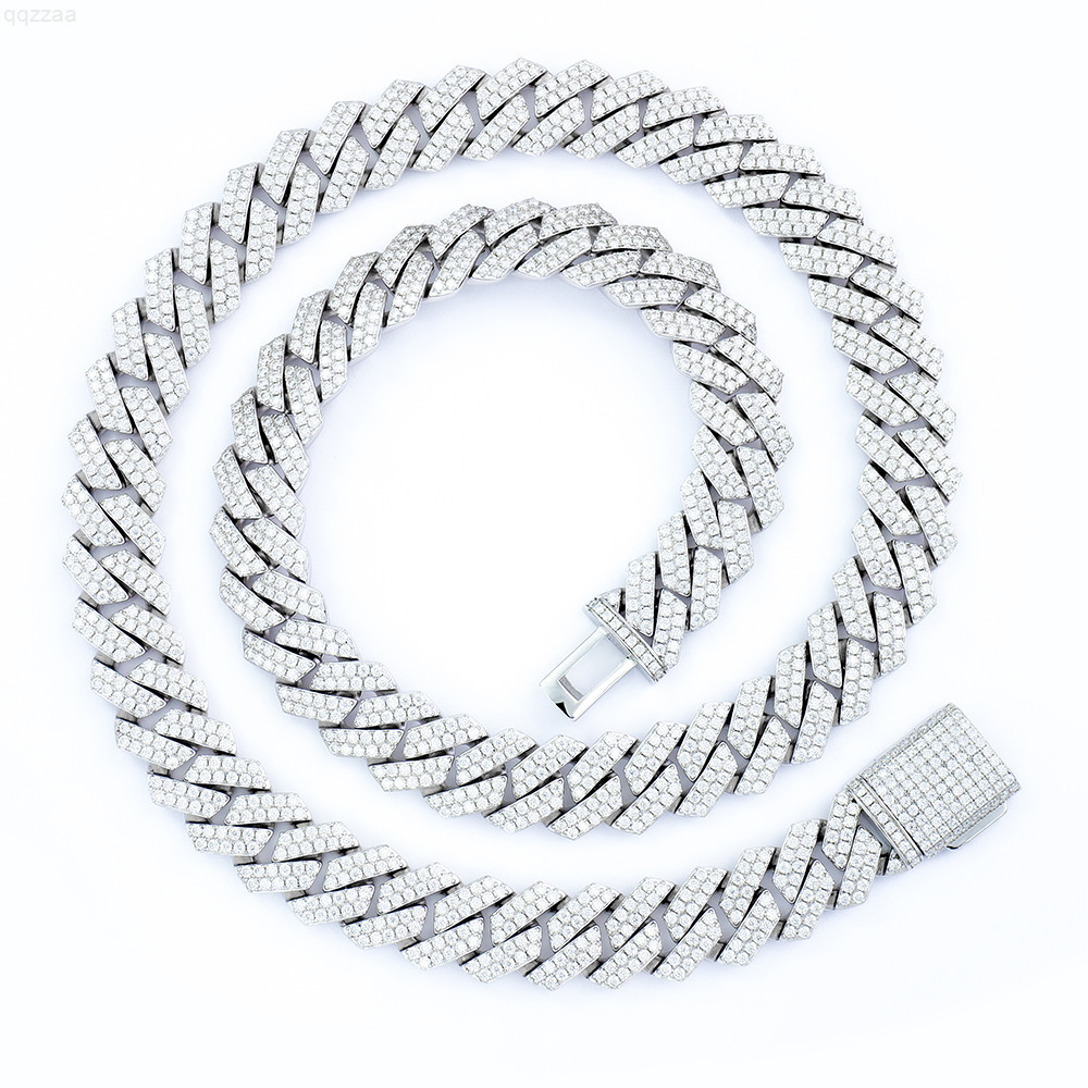 Iced Out Gold Plated White Gold GRA Certificated 14mm Width Sharp Shape 925Silver VVS Diamond Mossanite Cuban Link Chain Hip Hop