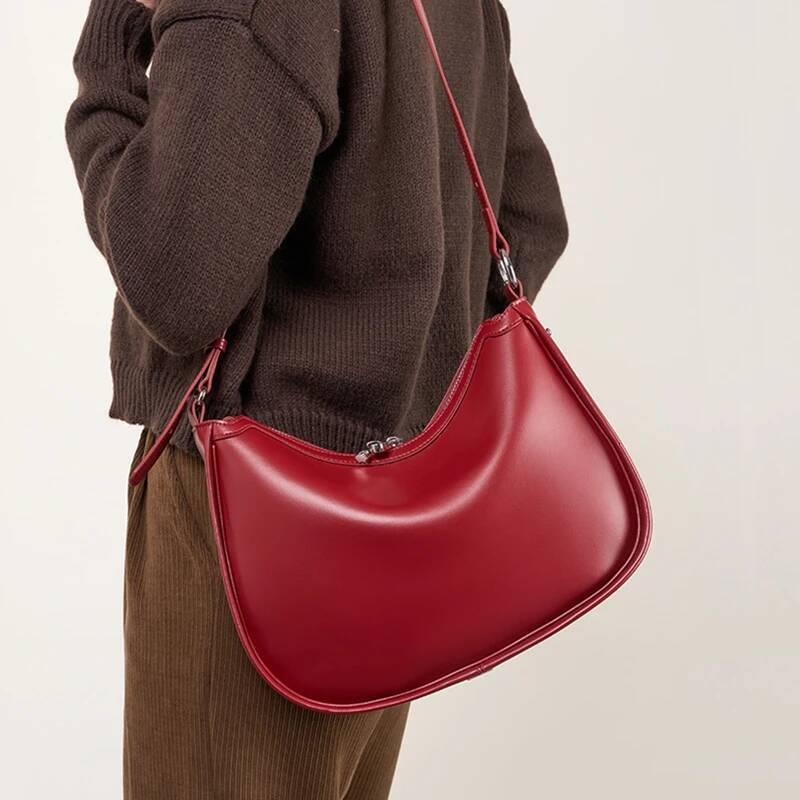 Hifashion Cowhide Genuine Leather Crescent Tote Handbags For Women 2025 Designer Crossbody Hobos Underarm Shoulder Bags