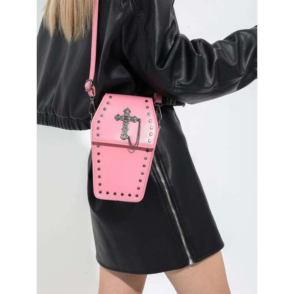 Gothic Crossbody Bag for Women Coffin Shoulder Bag Purse Cartoon Y2K Messenger phone Bag PU Leather Halloween Versatile Bag