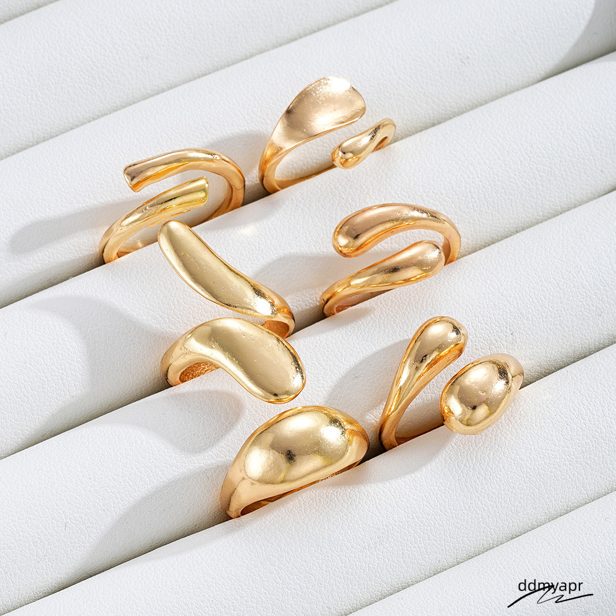 Explosive Irregular Droplet Niche Metal Texture Smooth Exaggerated Geometric Opening Ring, 6-Piece Ddmyday Set Ddmyday